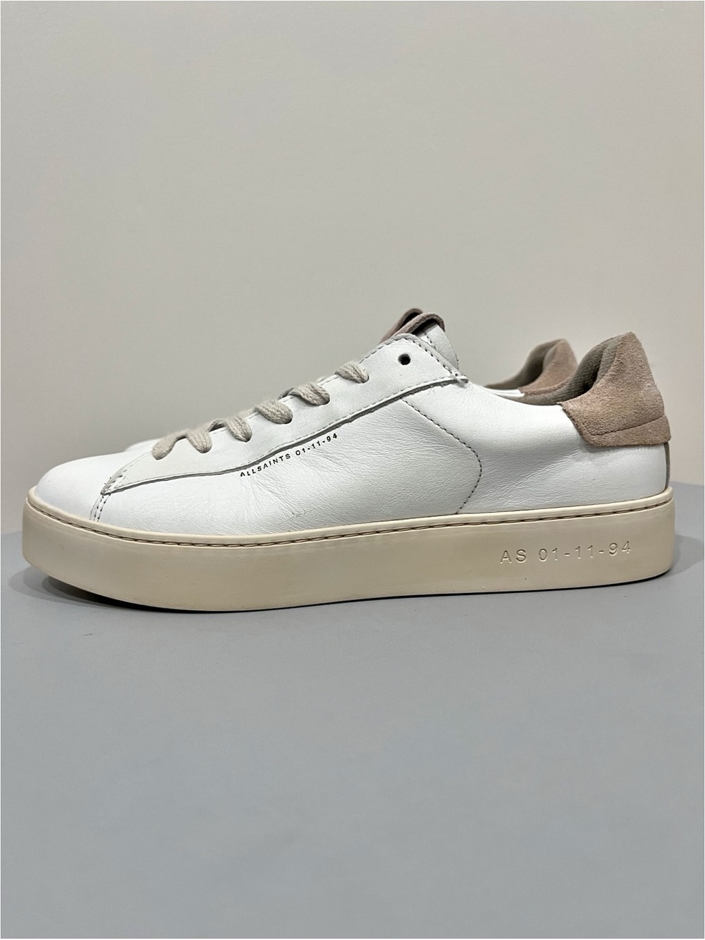 AllSaints Shana Low Top Leather Sneakers White Taupe Women’s Size 7